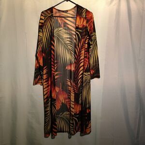 Women’s Tropical Sheer Kimono Cover-Up – Palm Leaf Print – Size M